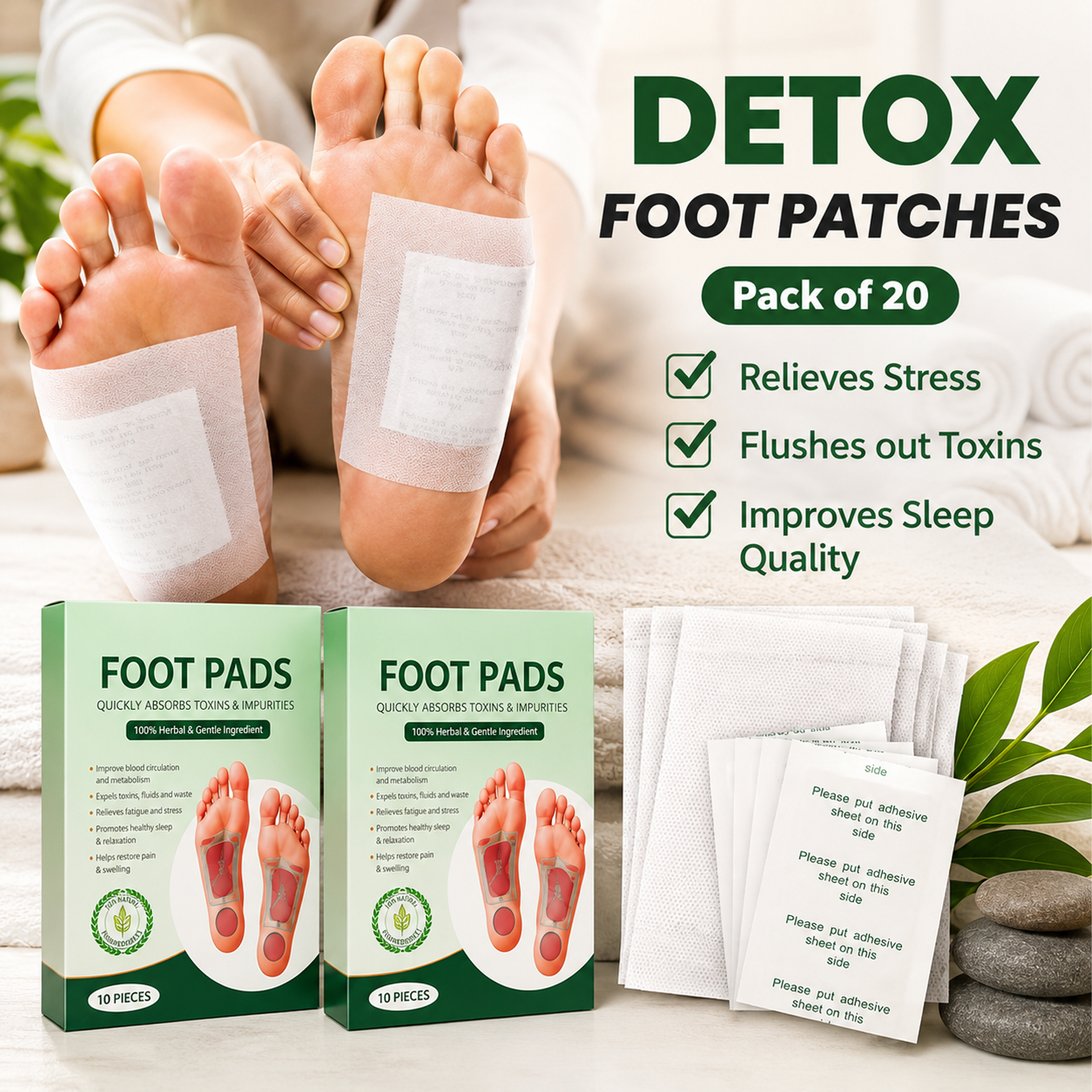 100% Herbal & Gentle Detox Foot Patch - Buy 1 Get 1 FREE (Pack of 20) @Just Rs.299/-